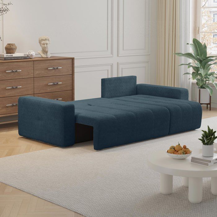 Canapé Alicia 3 places angle velours côtelé bleu - Vue supplémentaire 3