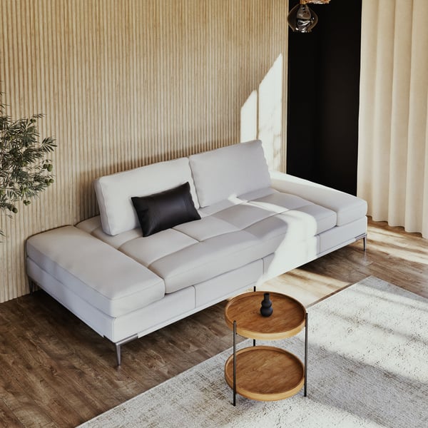 Geller - Canapé 3/4 places en textile enduit blanc