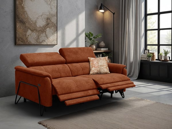 Roden - Canapé 3 places avec 2 Relax, tissu orange foncé