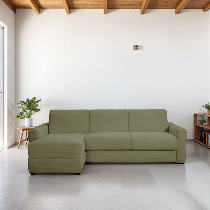 Produit similaire: Canapé d'angle convertible réversible 5 places en velours côtelé vert kaki - ouverture express - Andrea