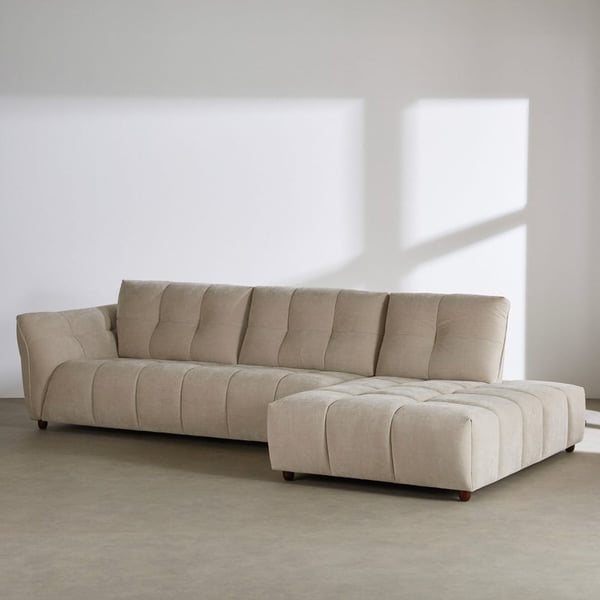Robin - Canapé avance-recule 4/5 places effet velours beige