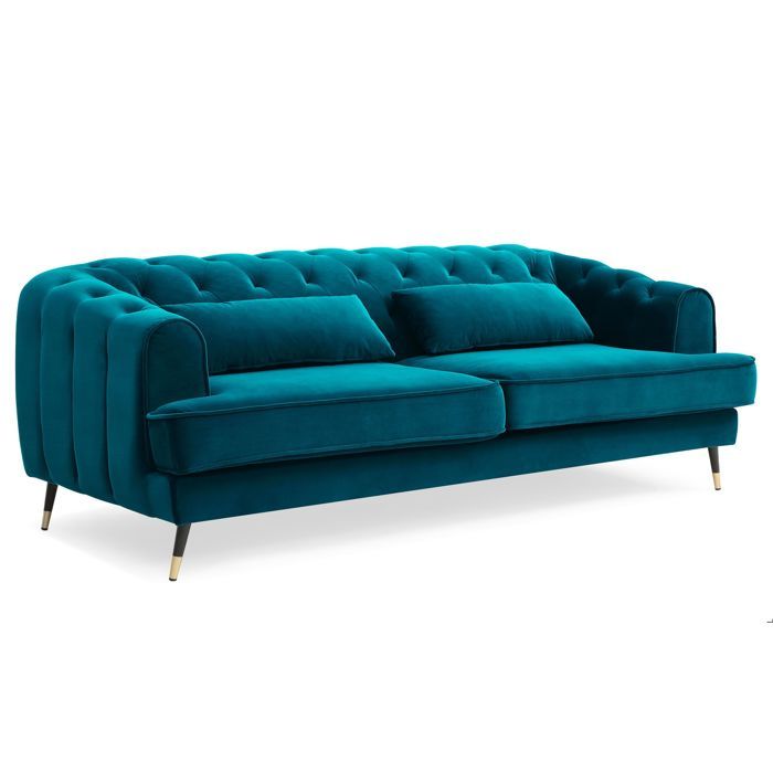 Canapé Glams capitonné 3 places style boudoir Velours Bleu canard - Vue supplémentaire 1