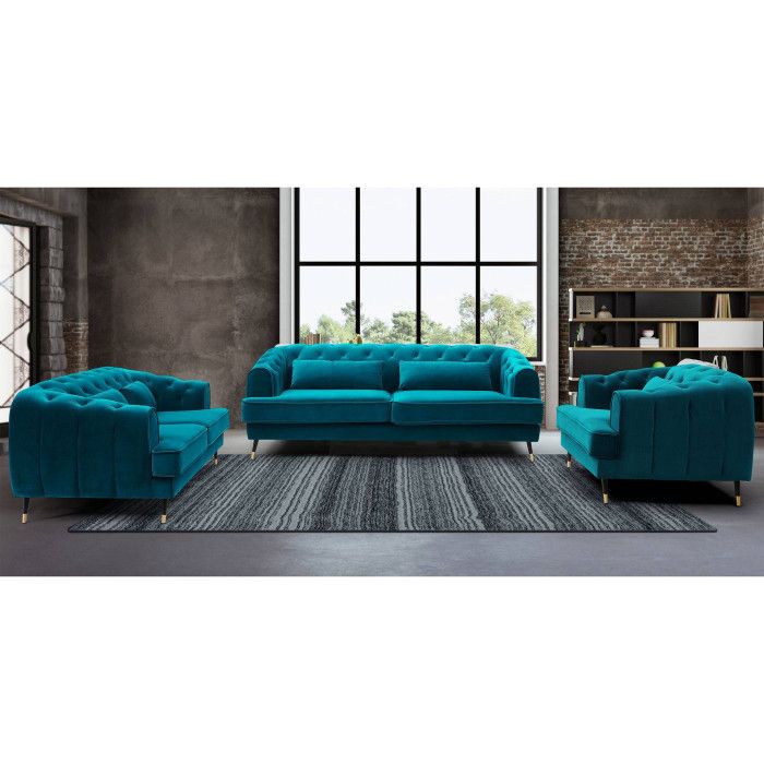 Produit similaire: Canapé Glams capitonné 3 places style boudoir Velours Bleu canard