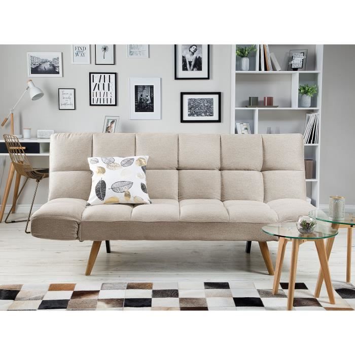 Canapé clic-clac beige INGARO - BELIANI - Convertible - Style scandinave et moderne - Accoudoirs réglables