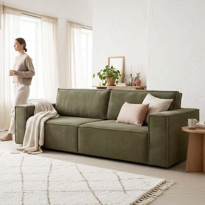 Produit similaire: Canapé convertible 3 Places avec coffre de rangement en velours côtelé vert kaki - Harper