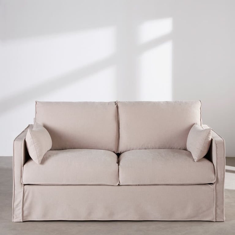 Julio - Canapé convertible 3 places déhoussable en textile tramé beige - Vue supplémentaire 1
