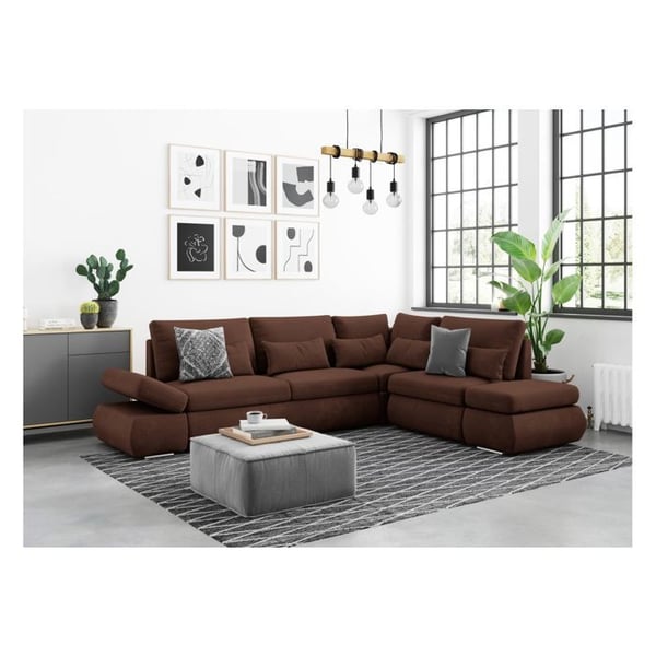 Canapé d'angle 4 places réversible SEBASTIAN convertible avec coffre en velours côtelé - Marron - L267 x P200 x H90cm - LOUNGITUDE