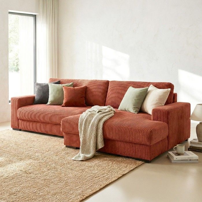 Produit similaire: Canapé d'angle droit convertible 3/4 places avec coffre de rangement en velours côtelé rouille - ARTY