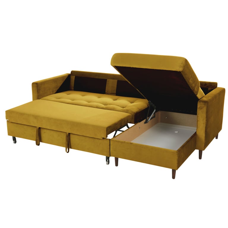Olivia - Canapé d'angle convertible 4/5 places en velours jaune - Vue supplémentaire 2