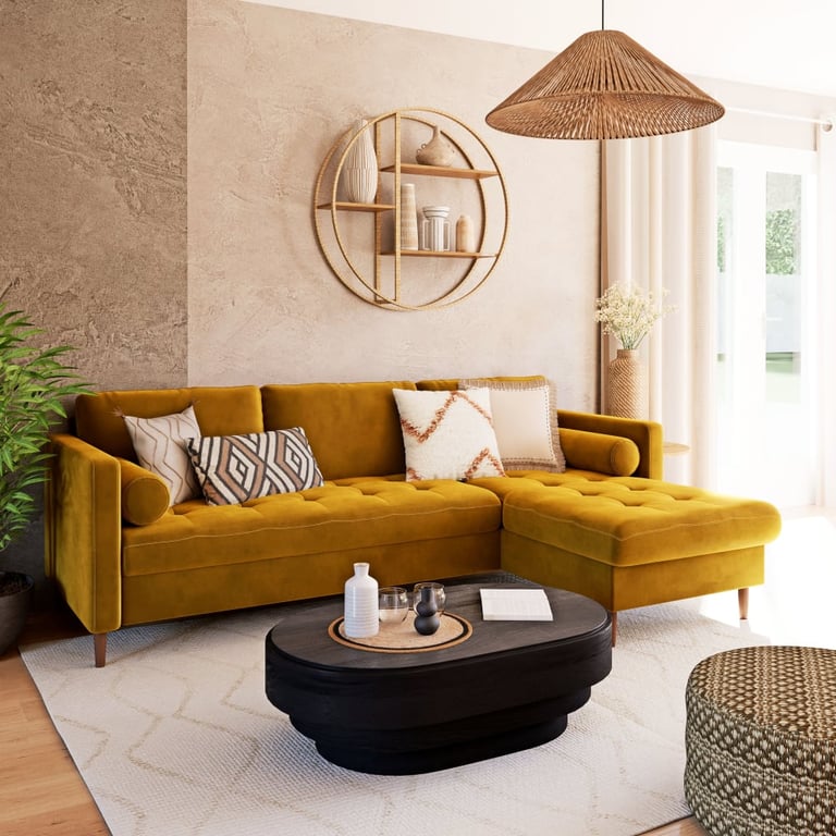 Produit similaire: Olivia - Canapé d'angle convertible 4/5 places en velours jaune