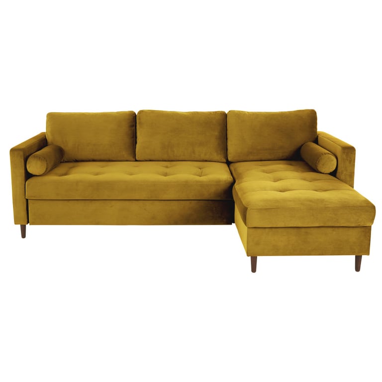 Olivia - Canapé d'angle convertible 4/5 places en velours jaune - Vue supplémentaire 1