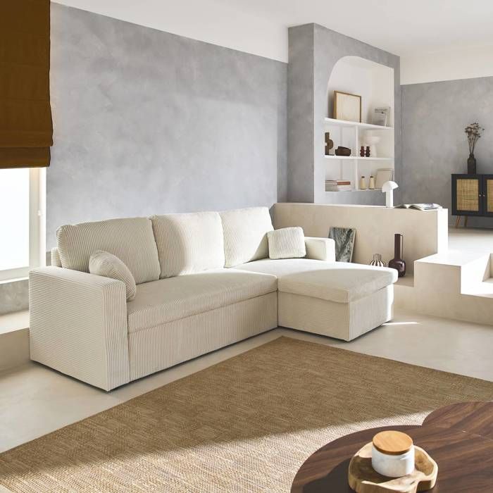 Produit similaire: Canapé d'angle convertible et réversible. velours côtelé grosse côte blanc crème. 3 places