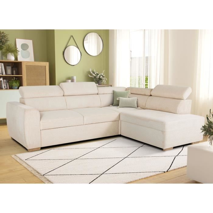 Produit similaire: Canapé d'angle convertible réversible - 4/5 places - KELIO - Velours côtelé beige - 245 x 184 x 77/87cm