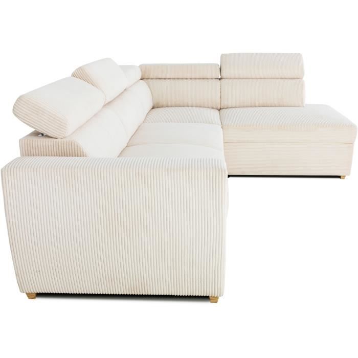 Canapé d'angle convertible réversible - 4/5 places - KELIO - Velours côtelé beige - 245 x 184 x 77/87cm - Vue supplémentaire 2