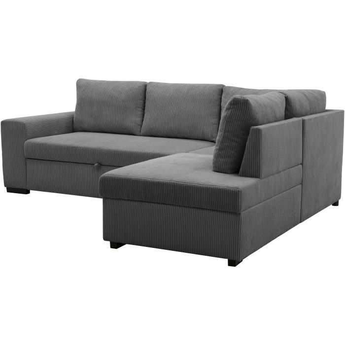 Canapé d'angle convertible réversible NIRVANA 4 à 5 places - Tissu velours côtelé anthracite - Coffre de rangement - L247 x P 183 x - Vue supplémentaire 2