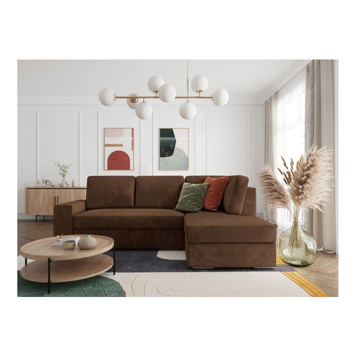 Produit similaire: Canapé d'angle droit 3 places convertible ADEN avec coffre en velours côtelé - Marron - L246 x P174 x H96cm - LOUNGITUDE