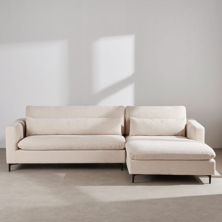 Urban - Canapé d'angle droit 4 places avec têtière velours beige - Vue supplémentaire 1