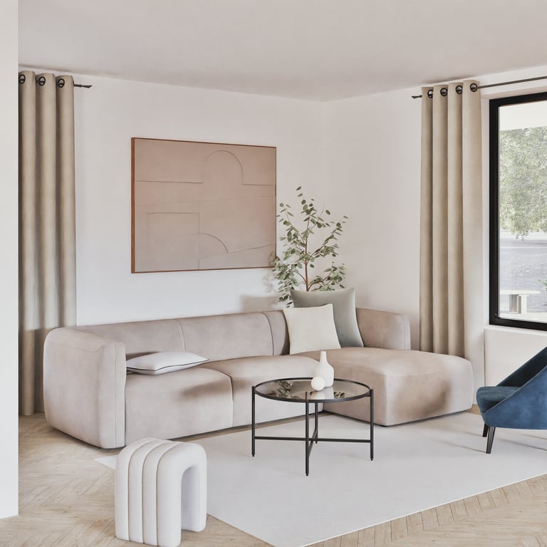 Produit similaire: Jiggy - Canapé d'angle droit 4/5 places en textile velouté beige