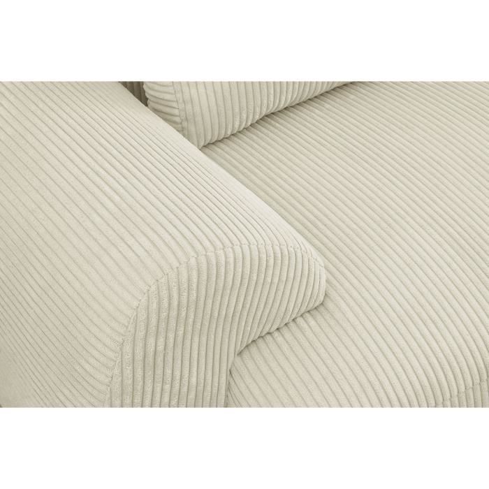 Canapé d'angle droit convertible 4/5 places MILO - Velours côtelés beige - Coffre de rangement - L 264 x H 84 x P 99/145 cm - Vue supplémentaire 3