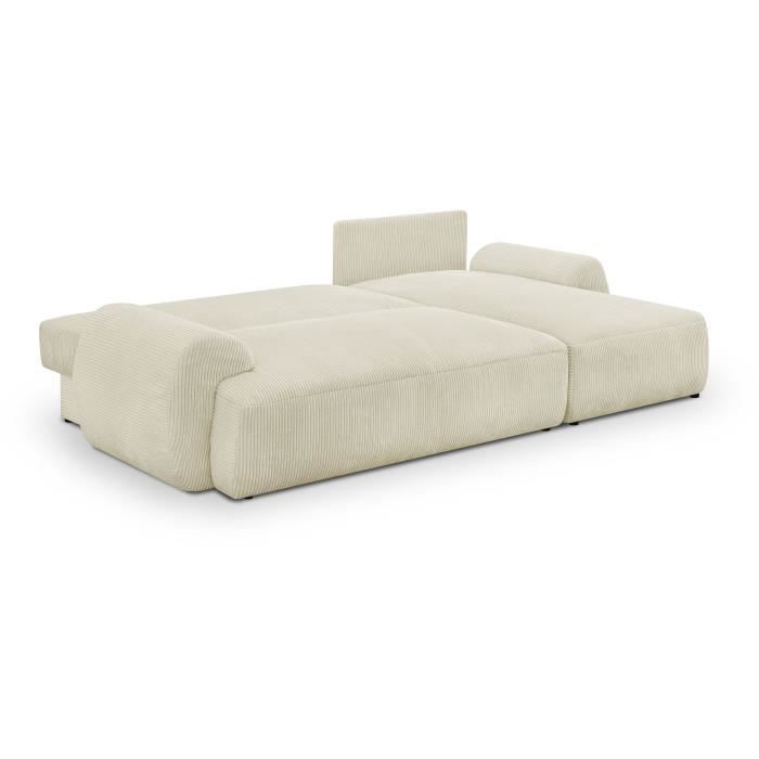 Canapé d'angle droit convertible 4/5 places MILO - Velours côtelés beige - Coffre de rangement - L 264 x H 84 x P 99/145 cm - Vue supplémentaire 2