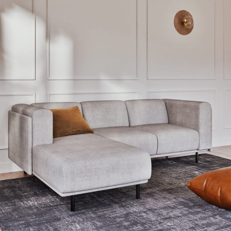 Produit similaire: Nemo - Canapé d'angle gauche 3/4 places en velours côtelé gris clair