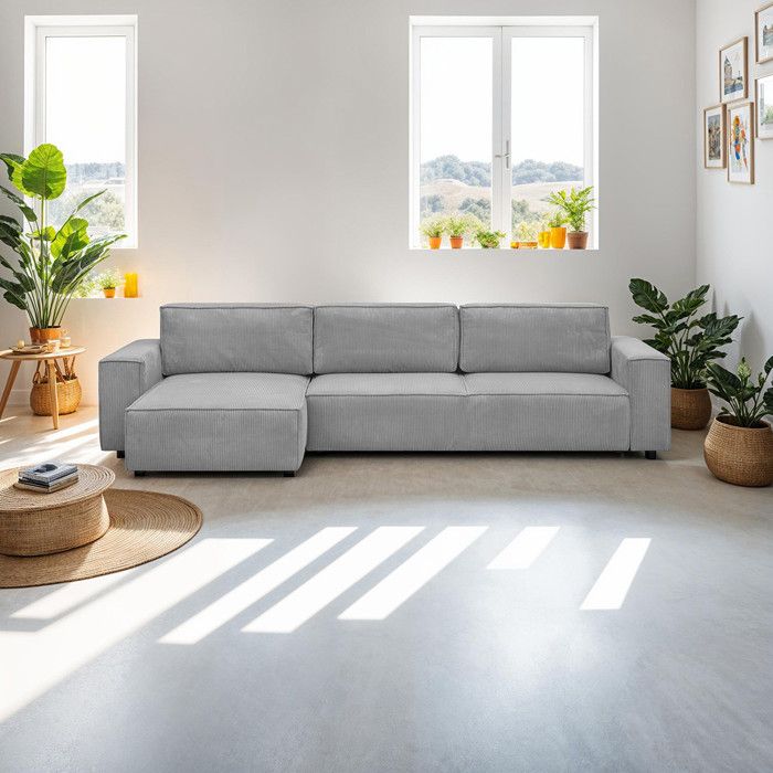 Produit similaire: Canapé d'angle modulable réversible 5 places en velours côtelé gris clair - Harper Mod