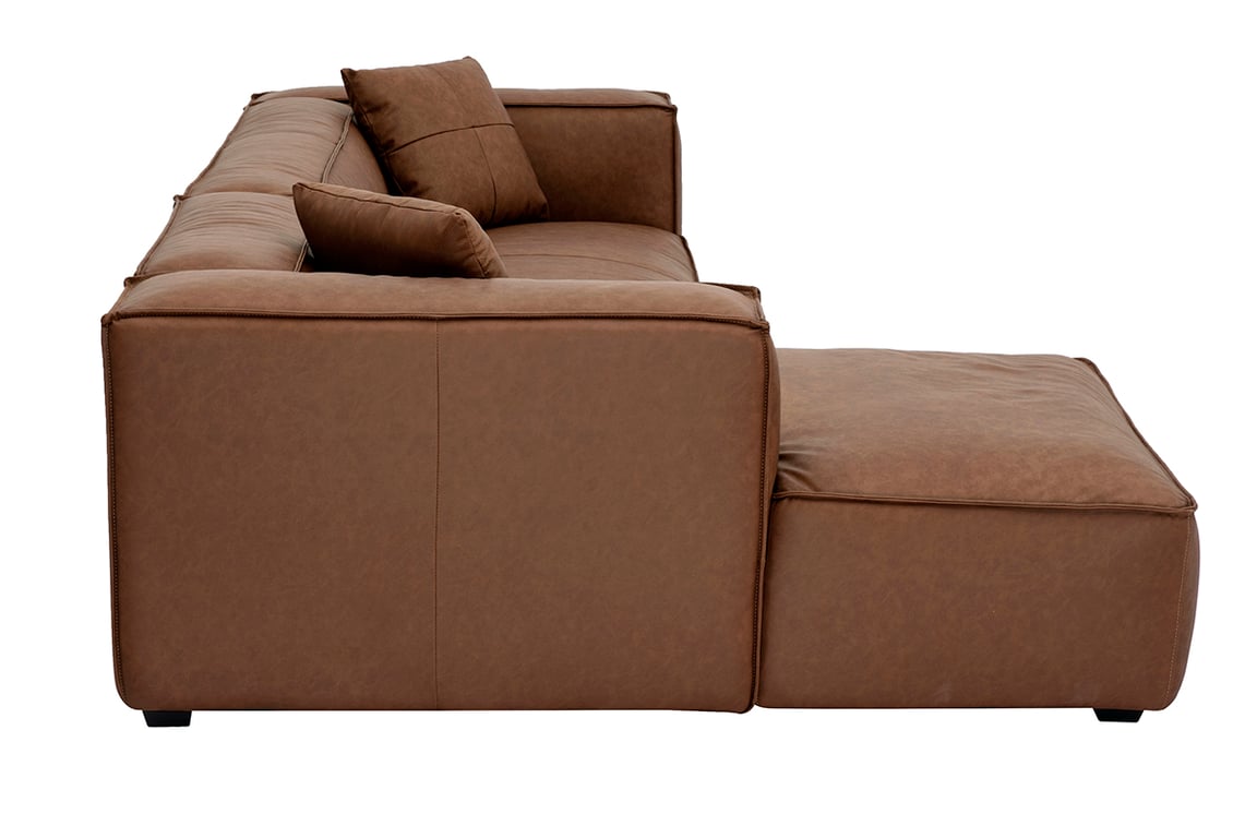 Cobain - Canapé d'angle gauche vintage 4-5 places en cuir marron - Vue supplémentaire 3