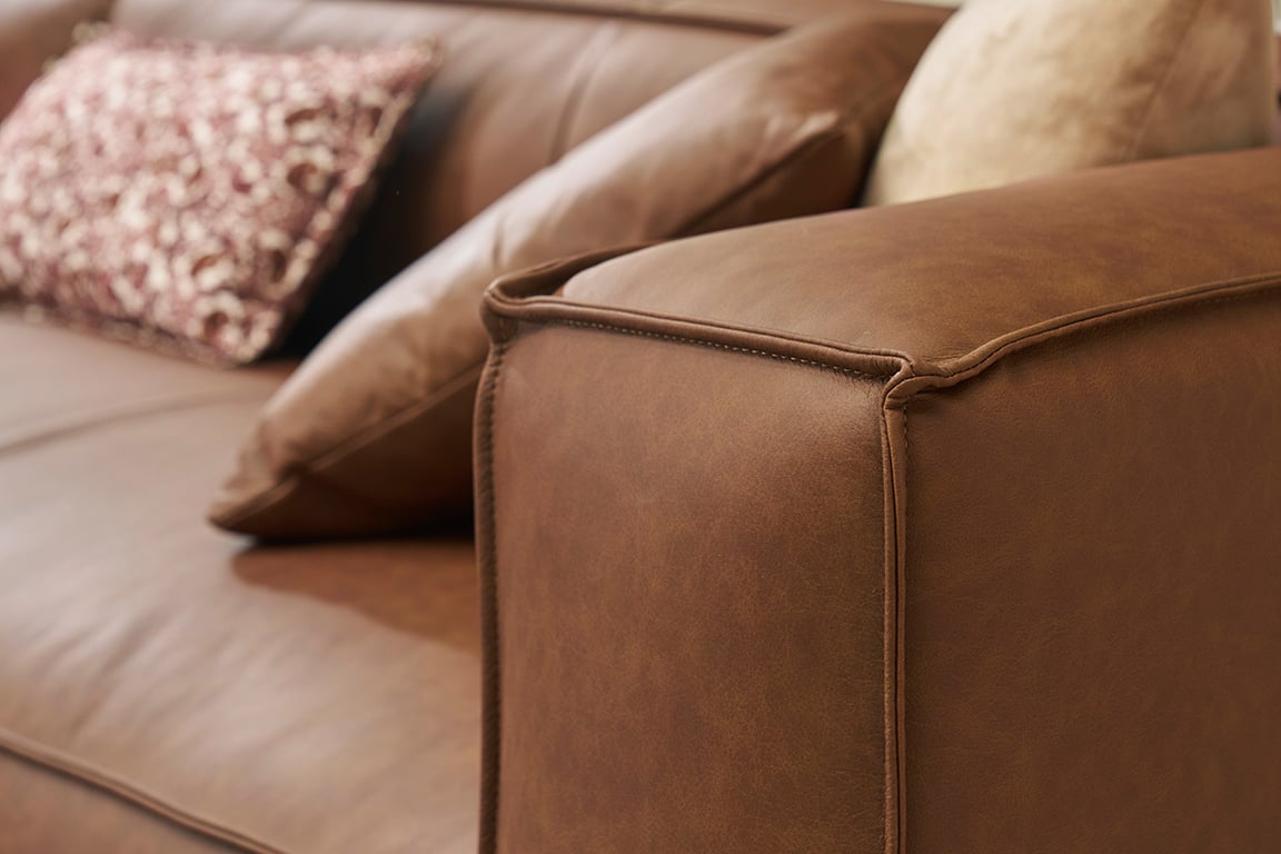 Cobain - Canapé d'angle gauche vintage 4-5 places en cuir marron - Vue supplémentaire 2