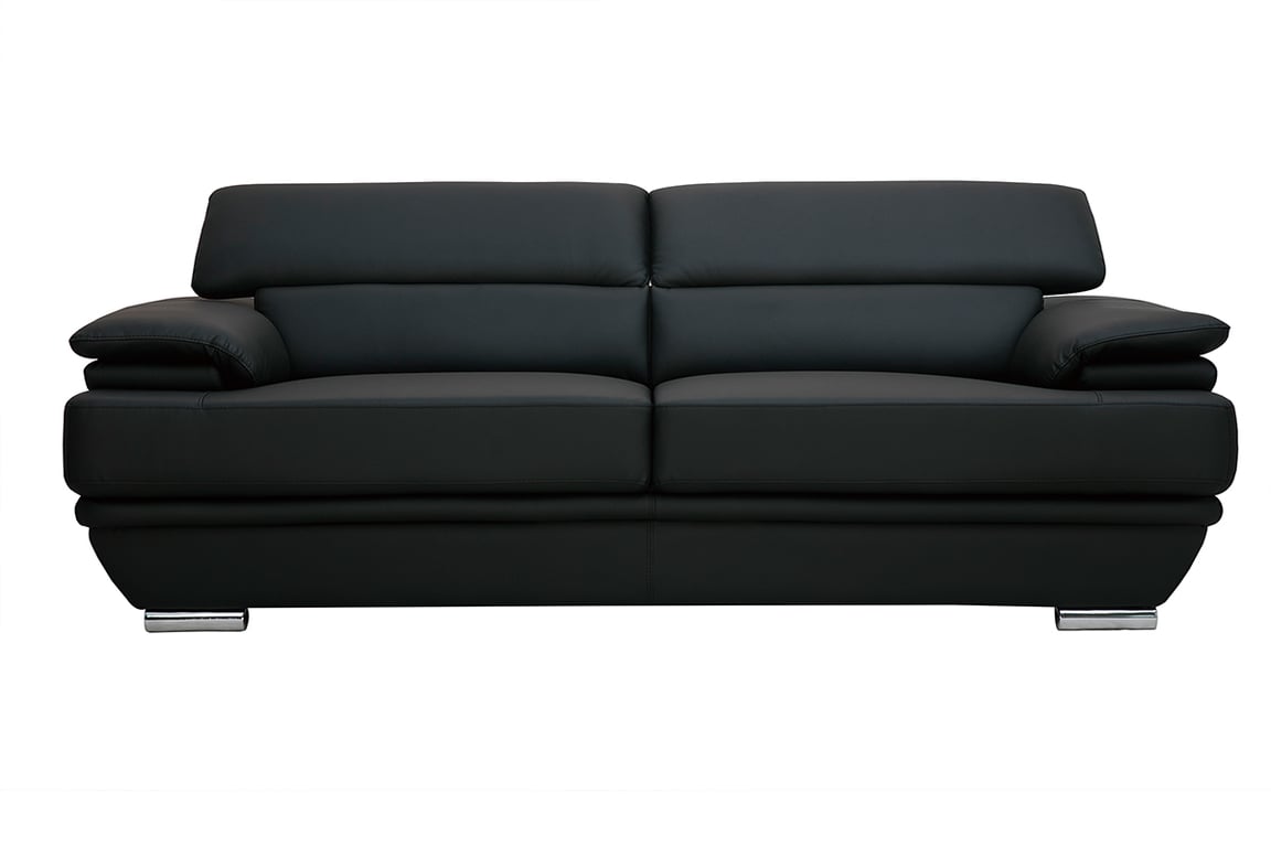 EWING - Canapé cuir noir 2 places avec têtières ajustables - Vue supplémentaire 2