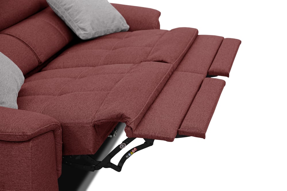 Plauen - Canapé droit avec 2 relax électriques tissu rouge brique et gris - Vue supplémentaire 2