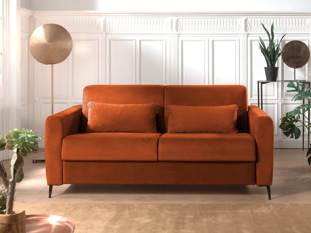 Owen - Canapé droit convertible 3 places Velours Rouille