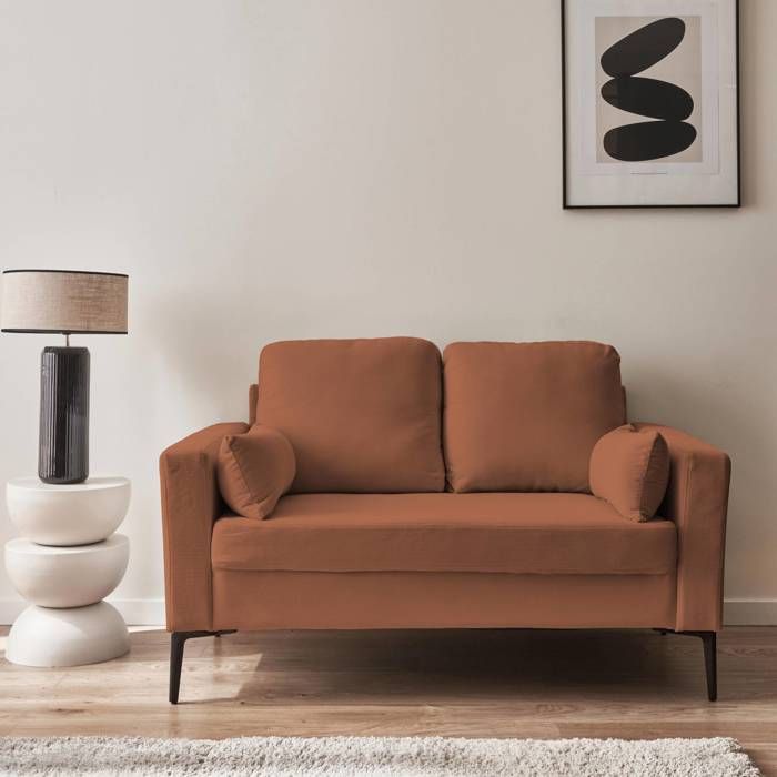 Produit similaire: Canapé en velours côtelé terracotta - Bjorn - Canapé 2 places fixe droit pieds métal
