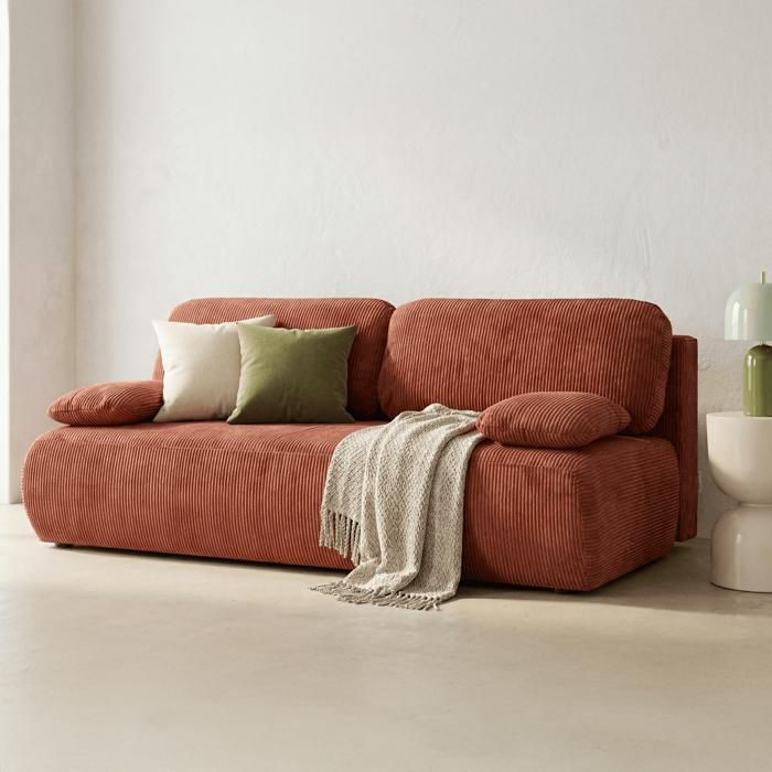 Produit similaire: Canapé convertible 3 places avec coffre de rangement en velours côtelé rouille - Gemma