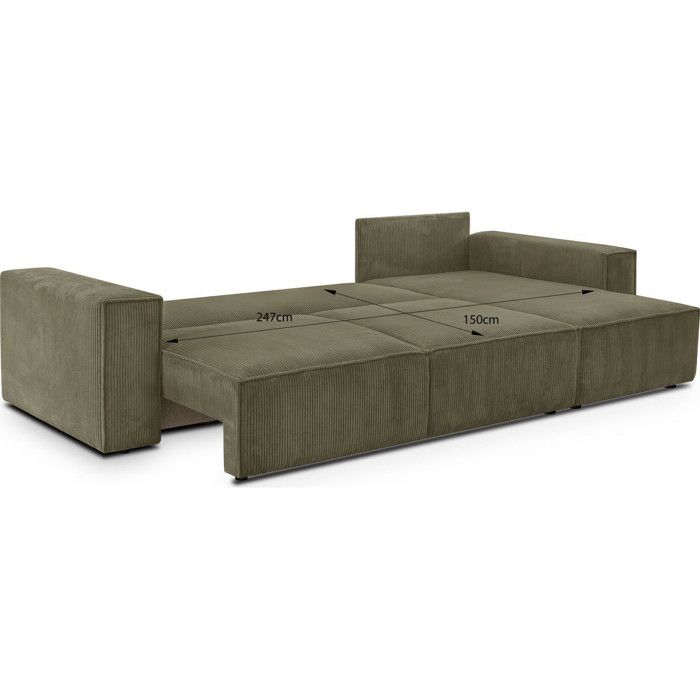 Canapé d'angle convertible réversible 5 places avec coffre de rangement en velours côtelé vert kaki - Harper - Vue supplémentaire 2