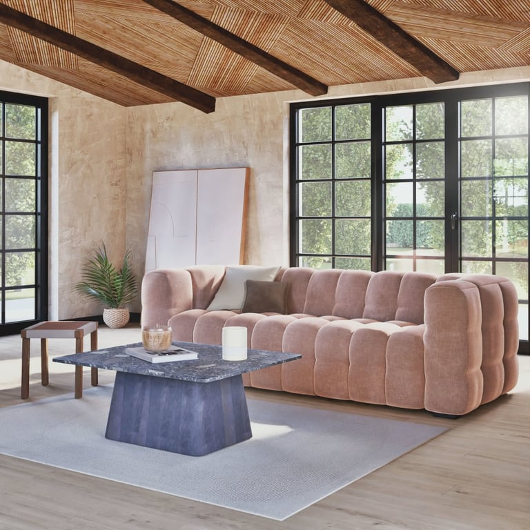 Produit similaire: Lilo - Canapé nuage 3/4 places en velours beige latte effet usé