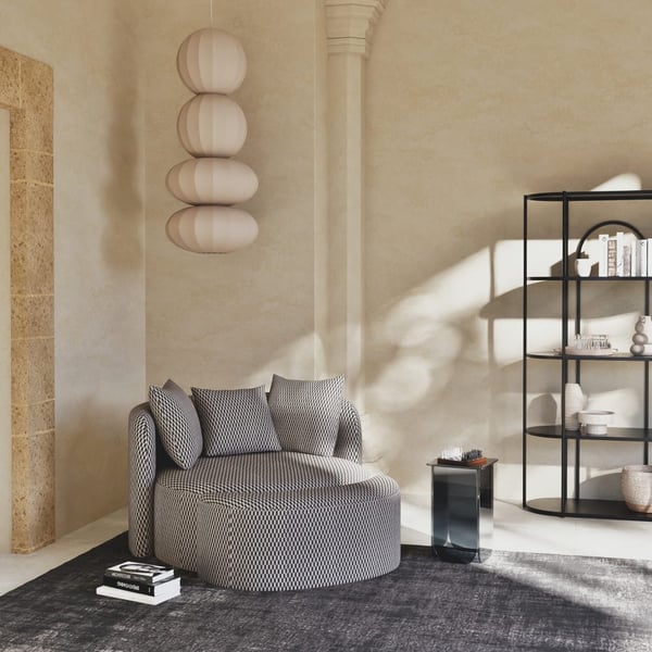 Teese - Canapé rond et pouf noir et blanc
