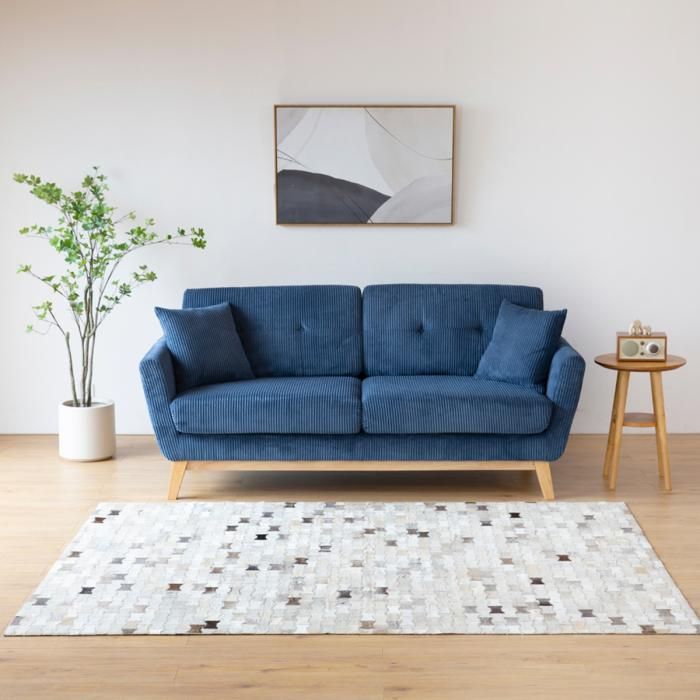 Hoga - Canapé scandinave 3 places en velours côtelé bleu