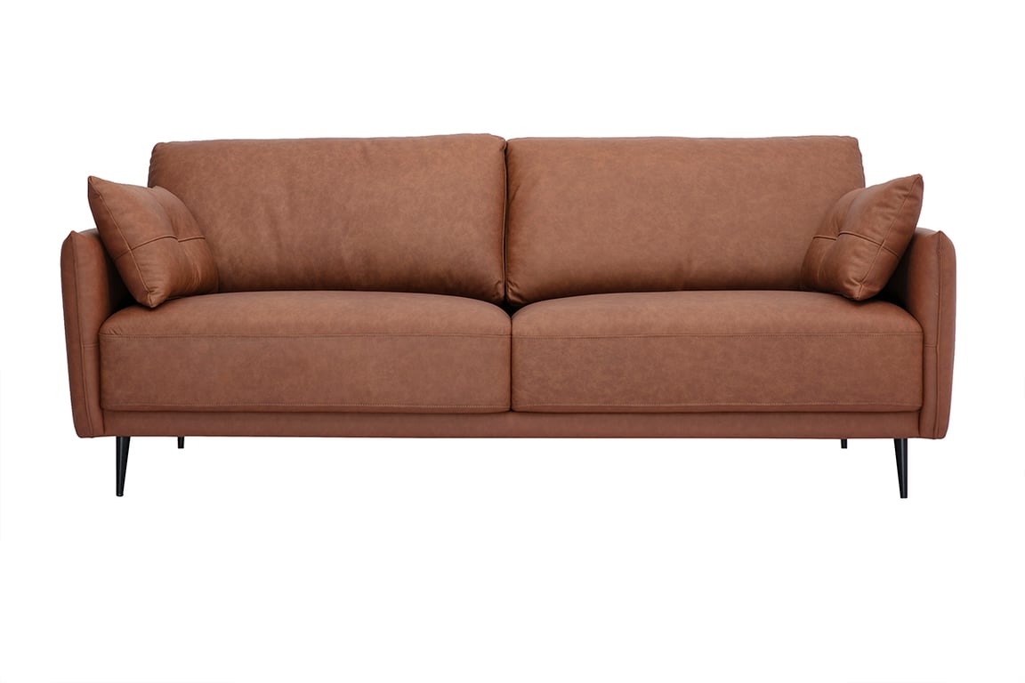 Daven - Canapé vintage 3 places cuir marron - Vue supplémentaire 1