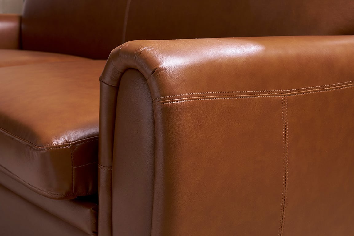 Canapé convertible vintage 3 places cuir marron et bois noir avec matelas 9 cm CLUB - Vue supplémentaire 2