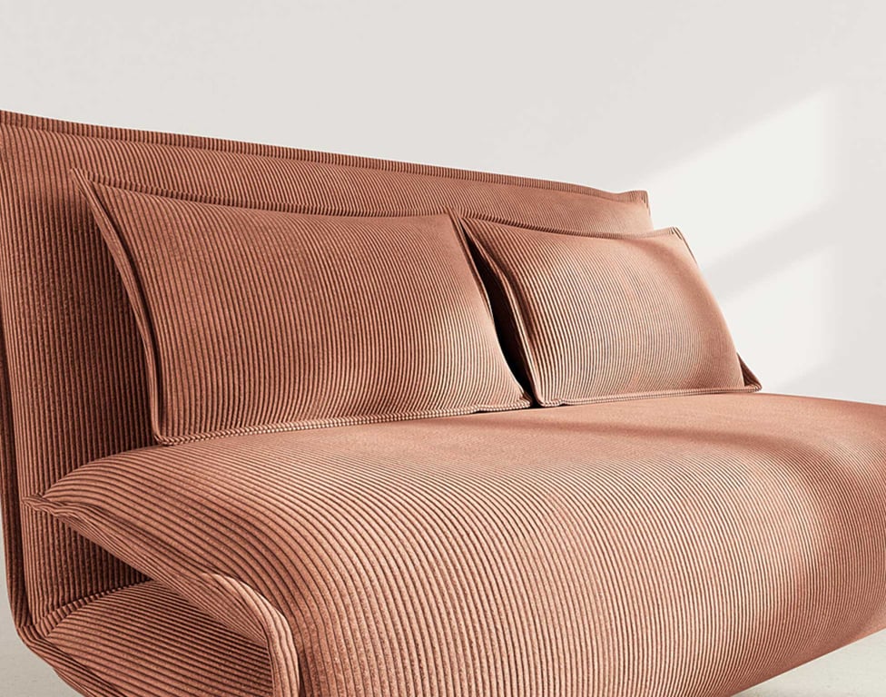 Candice - Banquette 2 places convertible clic-clac en velours côtelé - Terracotta - Vue supplémentaire 1