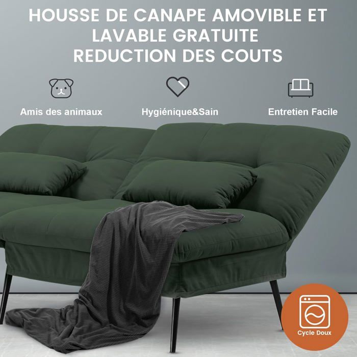 Canapé Comhoma convertible 3 places velours vert - Vue supplémentaire 2