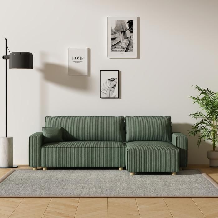 Produit similaire: COSY - Canapé convertible d'angle en velours côtelé vert