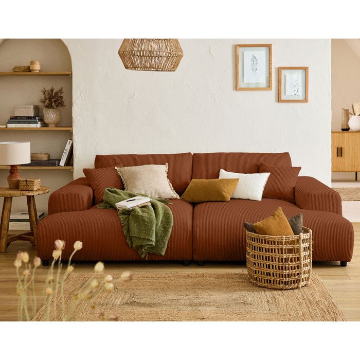 Produit similaire: Garance - canapé droit 3 places double méridienne - en velours côtelé - Terracotta