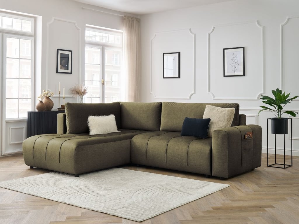 Produit similaire: Canapé d'angle L convertible coffre ARSENE tissu velours vert angle gauche BOBOCHIC 3 places