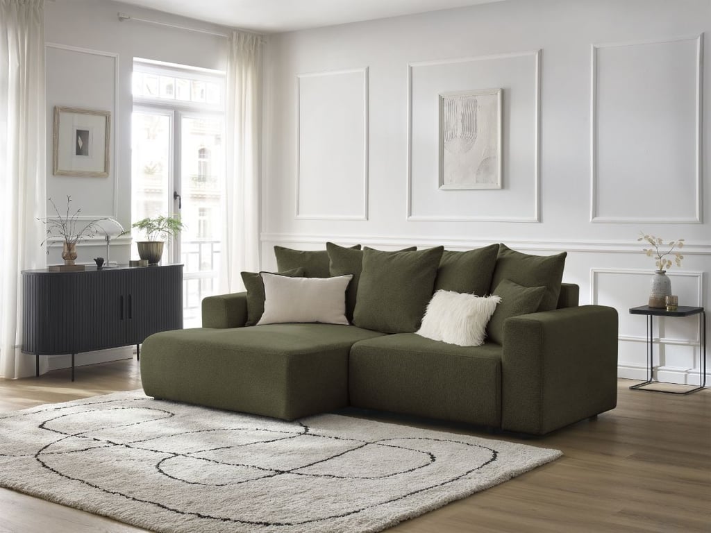 Produit similaire: Canapé d'angle convertible coffre ATILLA tissu chiné vert angle gauche BOBOCHIC 4 places