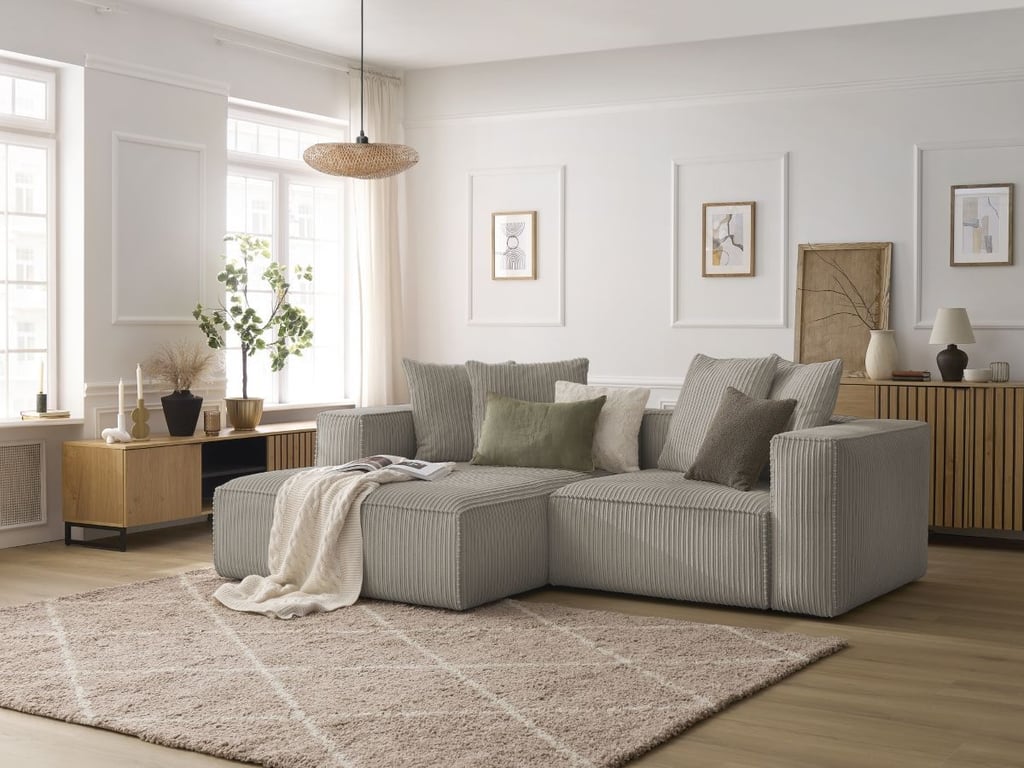 Produit similaire: Canapé d'angle fixe NINA velours côtelé taupe angle gauche BOBOCHIC 3 places