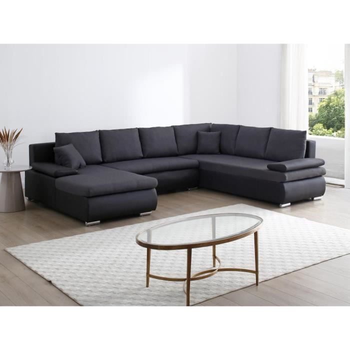 Produit similaire: Canapé d'angle gauche panoramique convertible en simili et tissu gris anthracite DACOTA