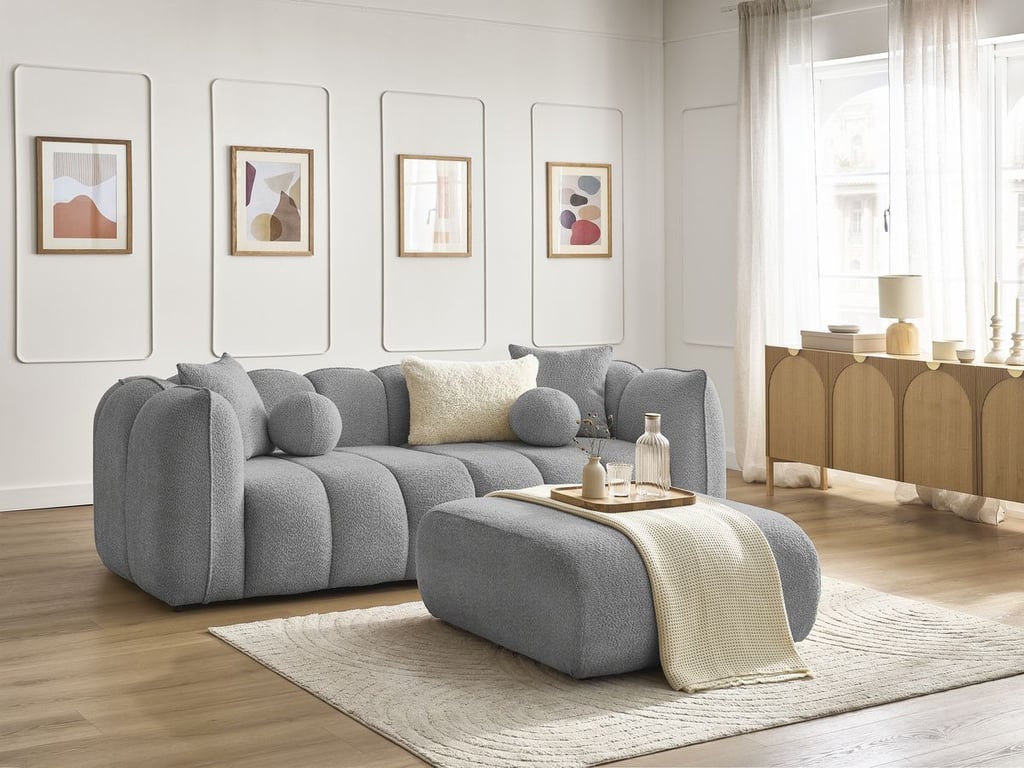 Produit similaire: Canapé droit fixe 3 places DENVER avec pouf gris clair BOBOCHIC