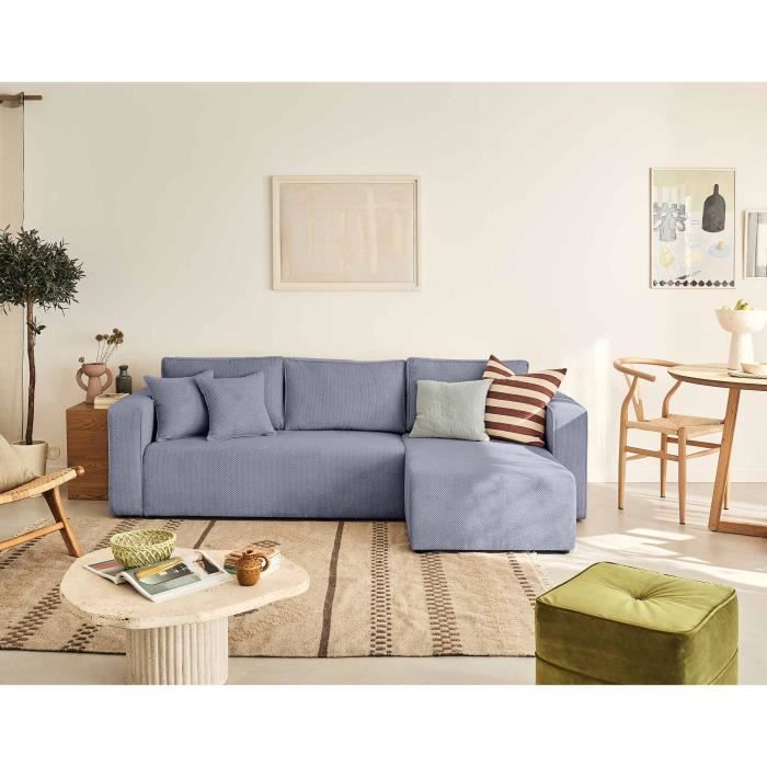 Produit similaire: Canapé d'angle réversible Topaze - 4 places - convertible avec coffre - en velours texturé - Bleu grisé