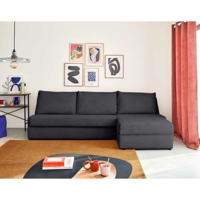 Produit similaire: Palmira - canapé d'angle droit - 4 places - convertible couchage quotidien - matelas 14 cm - en velours côtelé - Gris foncé